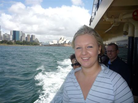 Sarah poses with the Opera House in the background