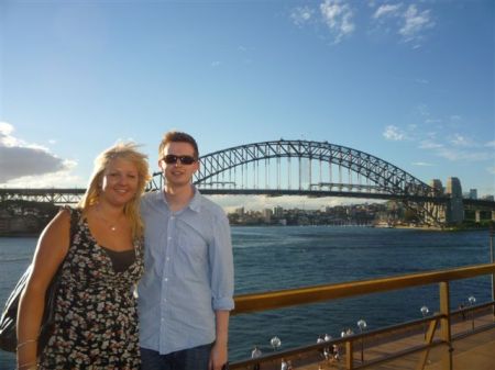 Sarah and Alex in front of the Sydney Harbour Bridge