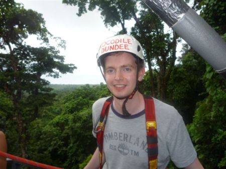 Alex aka Crocodile Dundee kitted out for zip-lining in Cape Trib